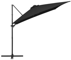 Guarda-sol cantilever c/ luzes LED e poste aço 250x250 cm preto