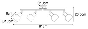 Candeeiro de tecto preto com vidro fumê e madeira 4-light - Vidro Moderno