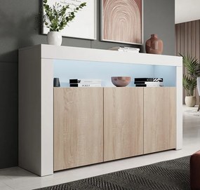 Aparador 'Alays' com Luzes LED - Carvalho/Branco- 155x91,5x37 cm - Des