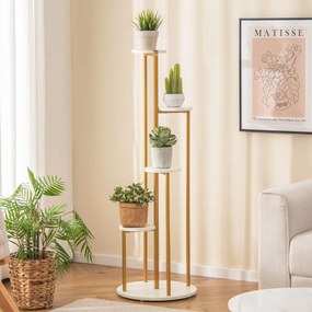 Estante de metal para plantas de interior com 125 cm de altura para plantas em vaso para casa, escritório e varanda Dourada, branco