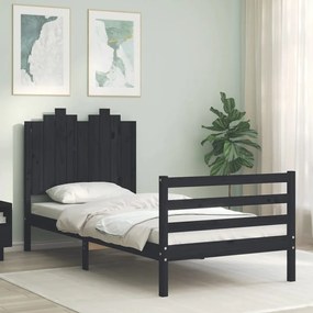 3194170 vidaXL Estrutura de cama com cabeceira 90x200 cm madeira maciça preto