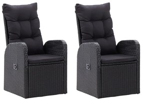 3 pcs conjunto de jantar para jardim com almofadões preto