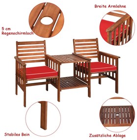 Conjunto de 3 cadeiras para mesa e pátio ao ar livre, sofá de dois lugares em madeira de acácia, branco
