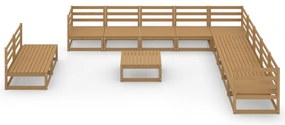 12 pcs conjunto lounge de jardim pinho sólido castanho mel