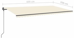 Toldo retrátil manual com postes 6x3,5 m cor creme