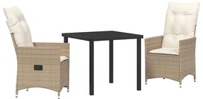 conjunto de jantar de jardim com 3 peças e almofadas em poli-rattan be