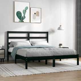 Estrutura de cama dupla 135x190 cm madeira maciça preto