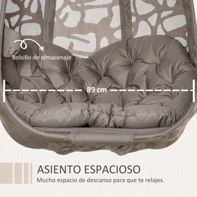 Cadeira Suspensa Jardim com Suporte de Aço Cadeira Suspensa com Cesto Dobrável e Almofadas para Interior e Exterior 126x96x172cm Preto e Castanho arei