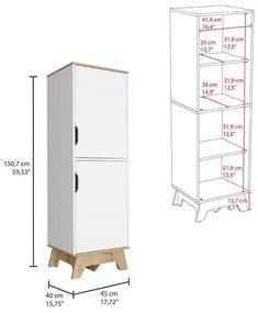 Armário alto Cozinha Pamplona com 4 prateleiras e 2 portas, 150,7 x 45 x 40 cm branco/carvalho claro