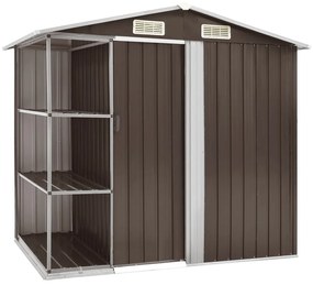 vidaXL Abrigo de jardim c/ prateleiras 205x130x183 cm ferro castanho