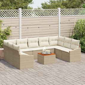 Conjunto de Sofá de 10 Peças para Jardim com Almofadas Bege Polirattan