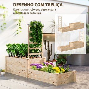 Floreira Exterior de Madeira com Treliça para Plantas Trepadoras e 2 Caixas de Cultivo  222x63x132 cm Madeira