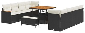 Conjunto de Sofá de Jardim vidaXL de 11 Peças com Almofadas Preto Ratt