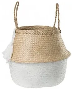 Cesto Em Junco Kahs Borl Ø35 X 32 Cm & Branco - Sklum