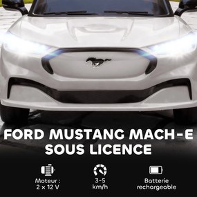Carro elétrico infantil Ford Mustang Mach-E com licença oficial, 12 V, comando à distância de 2,4 GHz, 2 motores, 92 x 55 x 44 cm, branco