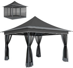 Outsunny Tenda Dobrável 3,5x3,5x3 m com Altura Ajustável 4 Mosquiteiros Proteção UV50+ e Bolsa de Transporte Tenda para Eventos Cinza Escuro