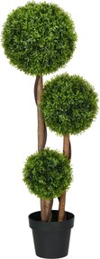 Árvore artificial de buxo altura 110 cm com 3 bolas de folhas de bambu, vaso incluído, para interior e exterior, verde