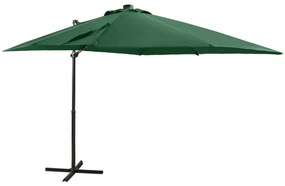 Guarda-sol jardim cantilever c/ poste e luzes LED 250 cm verde
