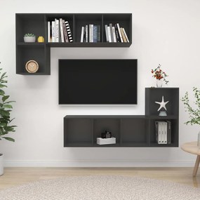 vidaXL 4 pcs conjunto de móveis de TV contraplacado cinzento
