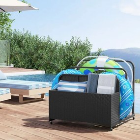 Organizador de armazenamento 100 cm x 100 cm x 94 cm Exterior para boias de piscina em vime para exterior Cesto caddy com rodas Preto