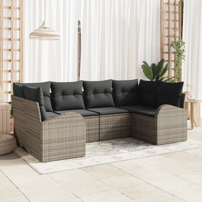 vidaXL Conjunto de 6 Peças de Sofás para Jardim com Almofadas Cinza Polirattan