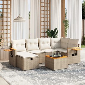7 pcs conjunto de sofás p/ jardim com almofadões vime PE bege