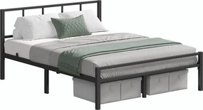 Cama de metal 160 x 200 cm, estrutura de cama robusta com cabeceira e base de ripas, (COLCHÃO NÃO INCLUIDO) Preta