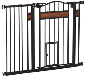 PawHut Barreira de Segurança para Cães Extensível para Portas Escadas 74-105cm com 2 Extensões de 10 e 15cm com 2 Portas e Fechadura Automática Aço Preto