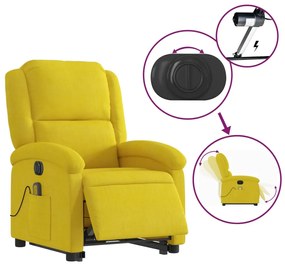 Poltrona massagens reclin. elevatória elétrica veludo amarelo