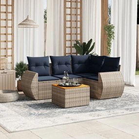 vidaXL 5 pcs conjunto sofás p/ jardim c/ almofadões vime PE cinzento