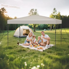 Tenda Pop Up, Jardim, Festas, eventos 360 x 220 x 240-270 cm com Bolsa de Transporte 9 Estacas 4 Cordas de Vento Bege