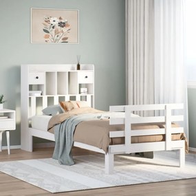 Cama com estante sem colchão 100x200 cm pinho maciço branco
