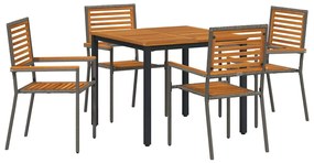 Conjunto de Jantar para Jardim Conjunto de 3 Cinza Metal e madeira