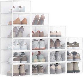 Conjunto de 18 caixas para sapatos com porta 33,2 x 23 x 14,5 cm transparente-branco