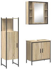 Conjunto de Móveis para Casa de Banho 3 Peças Carvalho Sonoma Madeira