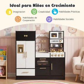 Cozinha de brincar em madeira para crianças com luzes e sons realistas 92.5 x 29 x 89,5 cm Preto
