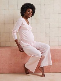 Conjunto de 2 peças pijama em canelado richelieu, de gravidez e amamentação rosa-pálido