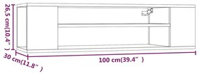 Armário TV suspenso 100x30x26,5 deriv. madeira carvalho fumado