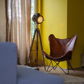 Candeeiro de pé tripé bronze com spot de estúdio em madeira - Radient