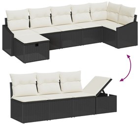 Conjunto de Sofá de Jardim de 7 Peças com Almofadas Preto Rattan Sinté