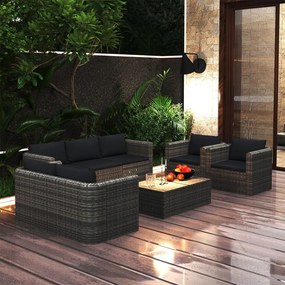 vidaXL 8 pcs conjunto lounge de jardim c/ almofadões vime PE cinzento