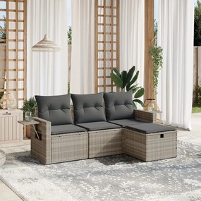 4 pcs conj. sofás jardim c/ almofadões vime PE cinzento-claro