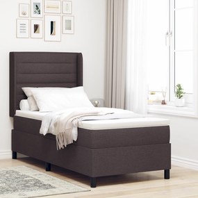 Cama Box Spring vidaXL com Colchão e LED Marrom Escuro 90x200 cm Tecido