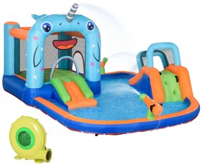 Castelo Insuflável para Crianças de 3-8 Anos com Escorrega Trampolim Piscina Castelo Insuflável com Inflador e Bolsa de Transporte para Exterior 420x3