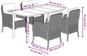 5 pcs conjunto de jantar p/ jardim com almofadões vime PE bege