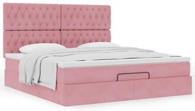 Estrutura de cama otomana com colchões 180x200 cm veludo rosa