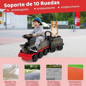 Comboio elétrico para crianças com vagão Bateria 6V Apito Música Luzes LED para 18+ meses Vermelho+Preto