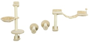 PawHut Prateleiras de Escalada para Gatos de Parede com Rede Plataformas Poste de Sisal e Escada 84,5x19x54 cm Bege