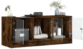 Móvel de TV c/ portas de vidro 102x37x42 cm carvalho fumado