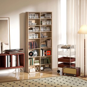 Organizador para CD e DVD com 18 compartimentos, capacidade máxima de 640 CD/360 DVD/430 Blu-ray, 78,5 x 24 x 175 cm, madeira natural